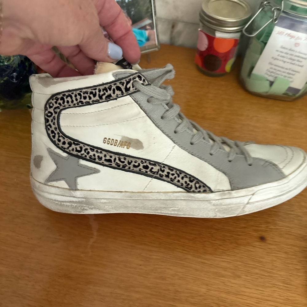 Golden Goose Slide Sneakers with Cream, Black, and Leopard Accents